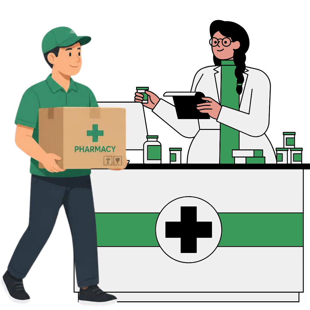 Kurye eczaneye paket teslim ediyor
