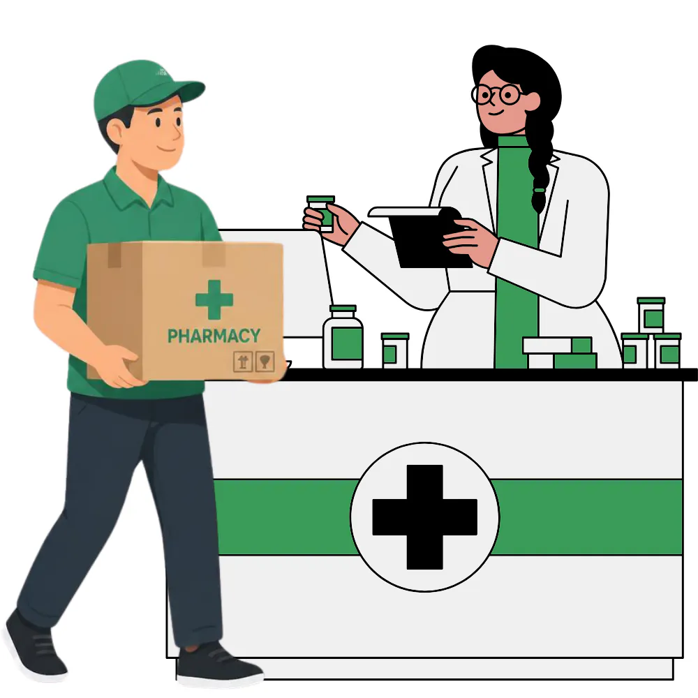 Kurye eczaneye paket teslim ediyor